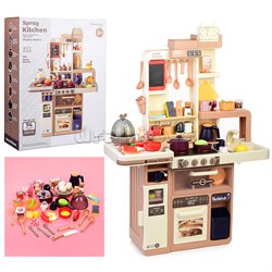 Игровой набор "Кухонный гарнитур" бежевый 74 предмета (свет, звук, пар, слив воды) в коробке 889-232