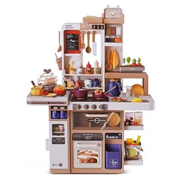 Игровой набор "Кухонный гарнитур" бежевый 88 предметов (свет, звук, пар, слив воды) в коробке 889-230
