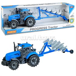 Трактор "Прогресс" с плугом инерционный (синий) (в коробке) UT-91291