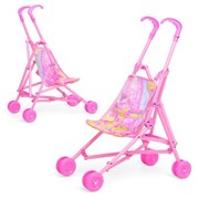 Коляска кукольная (складная, прогулочная с капюшоном, цвет розовый, с принтом) 3690